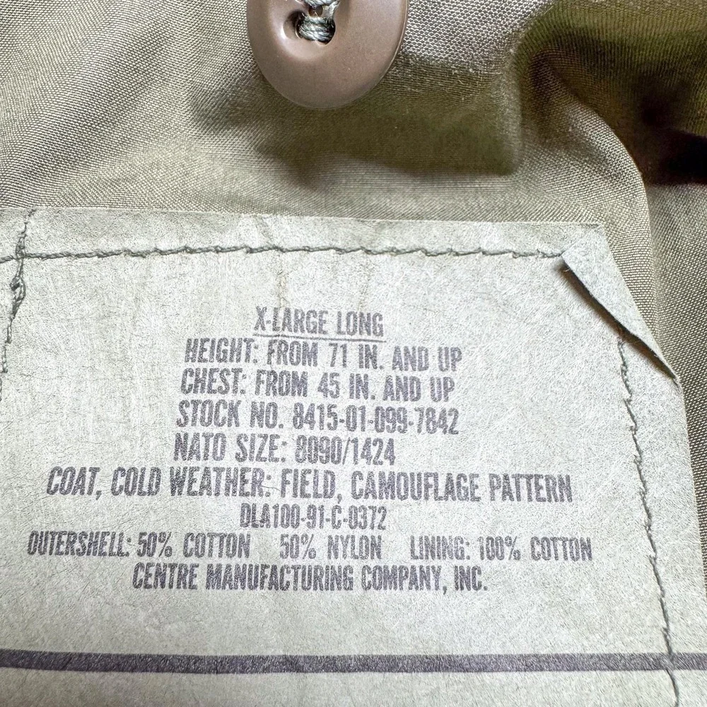 Vintage Cold Weather Coat‎ Mens XLT Woodland Camo With Cold Weather Coat Liner